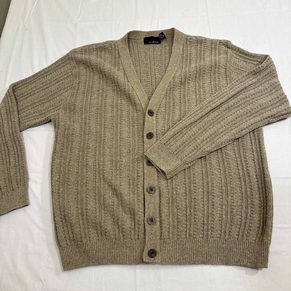 Sweater Men XL TAN Cable Knit V-Neck‎ Button Cardigan Grandpa VTG BILL BLASS
